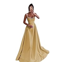 Prom Dress Beaded Spaghetti Strap Deep V Neck A Line Formal Dress for Women Wedding Guest Party Evening Gown 2024