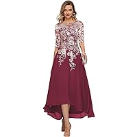 Mother Bride Dress Chiffon Lace Applique Formal Dress for Wedding Tea Length Evening Party Dress Half Sleeves RO58