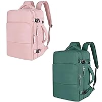 Carry-ons Backpack (Pink+Dark Green), Travel Backpack for Women Airline Approved, Large Waterproof College Backpack, Business Work Hiking Casual Daypack Bag, Fits 16