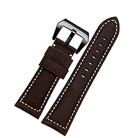 20mm 22mm 24mm 26mm Genuine Leather Retro Man Watch Band for Panerai PAM111 441 Cowhide Watchband Wrist Strap (Color : Dark Brown Black, Size : 24mm)