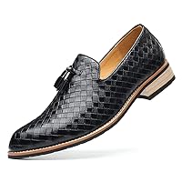Men's Woven Tassel Smoking Loafers Classic Leather Business Foraml Dress Office Casual Slip On Vintage Brogue Shoes