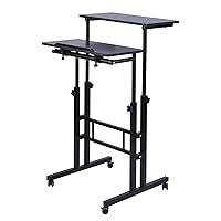 Mobile Standing Desk, Adjustable Computer Desk Rolling Laptop Cart on Wheels Home Office Computer Workstation, Portable Laptop Stand for Small Spaces Tall Table for Standing or Sitting, Black