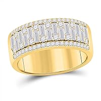 The Diamond Deal 14kt Yellow Gold Mens Baguette Round Diamond Band Ring 1-1/4 Cttw