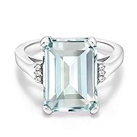 Gem Stone King 925 Sterling Silver Sky Blue Simulated Aquamarine Engagement Ring For Women (6.71 Cttw, Emerald Cut 14X10MM, Available In Size 5, 6, 7, 8, 9)