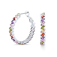 Wedding Modern Bridal Clear Cubic Zirconia Multi Color AAA CZ Baguettes Statement Large Pearl CZ Inside Out Hoop Earrings For Women Rose Yellow Gold Silver Plated Clear Or Multi Color 1.25