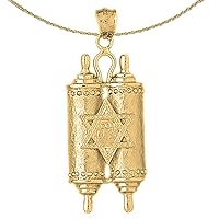 14K Yellow Gold Jewish Torah Scroll with Star Pendant with 18