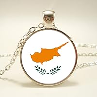 Cyprus Flag Map Pendant Necklace - World Flag Series Time Stone Clavicle Chain Necklace Patriotic Charm Couple SWEA