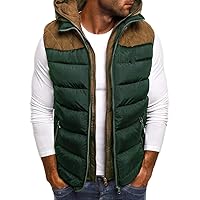 Mens Winter Vest,Zipper Fleece Quilted Plus Size Down Coats Sleeveless Casual Trendy Solid Outdoor Outerwear 2023