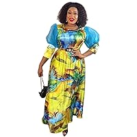 Sexy Formal African Prints Dress for Women Organza Puffy Long Sleeve Ball Party Gown with Pockets