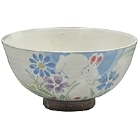 Kyo-Ware Shimizu Ware Keiji Kiln Rice Bowl, Large, Night Waiting Rabbit, Blue