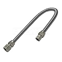 Flextron FTGC-SS12-12L 12 Inch Flexible Gas Line Connector with 5/8 Inch Outer Diameter & 1/2 x 3/4 Inch FIP Fittings, Uncoated Stainless Steel, Durable & Excellent Corrosion Resistance, CSA Approved
