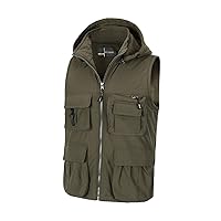 Men’s Outdoor Hoodie Vest Warm Polar Fleece Work Fishing Safari Multi Pocket Jacket