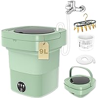 Portable Washing Machine, 9L Foldable Washer with Spin-Dry, Mini Underwear Washing Machine, Baby Laundry Machine for Apartments,Small Clothes, Baby Clothes,Socks,Pet Supplies,Camping,Travel (Green)