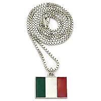 Italy Flag Small Pendant Necklace with Box Chain 24 Inches Long Silver Color