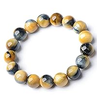 10mm Genuine Natural Blue Yellow Gold Tiger Eye Gemstone Crystal Round Beads Bracelet For Women Men AAAA