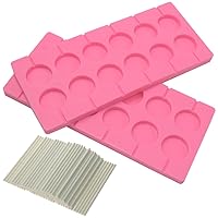 BIGTEDDY - 2x 12-Capacity Round Chocolate Hard Candy Silicone Lollipop Molds with 100 count 4 inch Lollypop Sucker Sticks for Halloween Christmas Parties