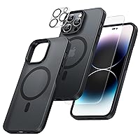 TAURI 5 in 1 Magnetic for iPhone 14 Pro Case, [Designed for Magsafe] with 2X HD Screen Protector + 2X Camera Lens Protector, [Military Grade Drop Protection] Case for iPhone 14 Pro - Black