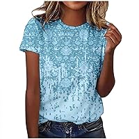 Womens Tops Short Sleeve Floral Print Blouses 2024 Summer Trendy Oversized Tshirt Dressy Causal Loose Fit Graphic Tees