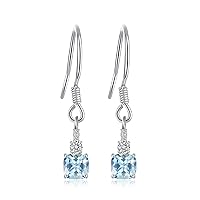 JewelryPalace 1.5ct Cushion Cut Genuine Sky Blue Topaz Dangle Earrings for Women, 14k White Yellow Rose Gold Plated 925 Sterling Silver Drop Earrings for Her, Fashion Natural Gemstone Jewellery Sets