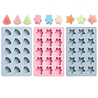 3 Pieces Candy and Chocolate Silicone Molds Set Non-stick Including Star, Bear, Watermelon Baking Mold for Hard Candy, Gummy, Hot Caramel, Ice, Cake, Jello, Ganache (Blue and Pink)