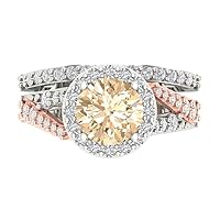 1.84 carat Round Shape Halo Solitaire Natural Morganite Engagement Wedding Anniversary Bridal Ring band set 14k 2 tone Gold