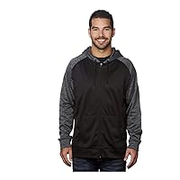 Burnside Performance Raglan Full-Zip Sweatshirt, 3XL, Black/Heather Charcoal