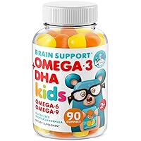 Omega 3 Gummies for Kids & Toddlers with Omega 6 & 9 (90 Count) DHA Children Brain Supplement for Heart and Vision Support – No Fish Oil and Gluten Free Immune Health Plant Based Fiber Chewable
