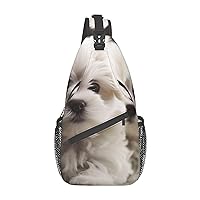 Sling Bag for Women Men Shoulder Bag Cute Maltese Puppy Chest Bag Travel Fanny Pack Lightweight Casual Daypack