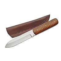 Szco Supplies 8.5” Classic Wood Handle Full-Tang Fixed-Blade Patch Knife with Leather Sheath,Brown