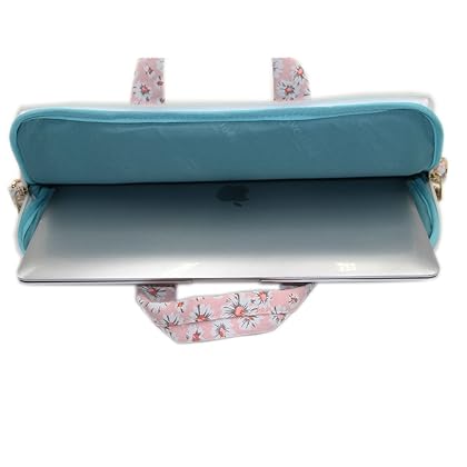 Canvaslove Pink Chrysanthemum Pattern Canvas Laptop Shoulder Messenger Bag Case Sleeve for 14 Inch 15 Inch Laptop