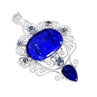 Lapis Lazuli &Blue Topaz Gemstone 925 Sterling Silver Pendant Gorgeous Designer Jewellery For Girls