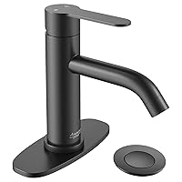 AMAZING FORCE Single Handle Bathroom Faucet Matte Black Bathroom Sink Faucet Single Hole with Pop Up Drain Assembly Black Faucet for Bathroom Sink 1.2 GPM