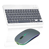 Rechargeable Bluetooth Keyboard and Mouse Combo Ultra Slim for Amazon Fire HD 10 (2021) and All Bluetooth Enabled Android/PC-Shadow Grey Keyboard with Titanium RGB Led Mouse