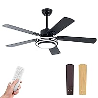 52 Inch Ceiling Fans with Lights Remote Control, Wood Low Profile Ceiling Fan with 5 Brown Blades, Quiet Reversible DC Motor, Modern Ceiling Fan with 6 Speeds, Dimmable LED Light, Smart Timing