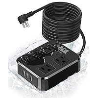 Outdoor Power Strip Weatherproof, Waterproof Surge Protector with 4 Wide Outlet with 3 USB Ports, 10FT Extension Cord,1875W Overload Protection,Outlet Extender for Christmas Lights UL Listed Black
