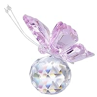 H&D HYALINE & DORA Pink Crystal Flying Butterfly with Crystal Ball Base Figurine Collection Cut Glass Ornament Statue Animal Collectible