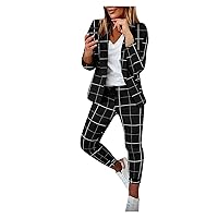 RMXEi Women's 2-Piece Fashionable Plaid Stripe Printed Casual Suit Temperament Fashionable Casual Suit