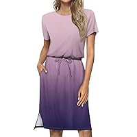 Dresses for Women 2024, Women's Lashionable Loose Fitting Casual Printed Short Sleeved Drawstring, S, XXL