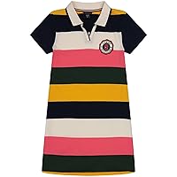 Tommy Hilfiger Girls' Short Sleeve Polo Dress, Navy Colorblock, 12-14