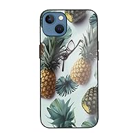 Fashion Pineapples Printed Case for iPhone 13 Mini Case, Tempered Glass Shockproof Phone Case Cover for iPhone 13 Mini 5.4 Inch, Not Yellowing