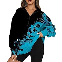 Comfy Clothes For Women Women's Casual Fashion Long Sleeve Flower Print Oversize Zip Sweatshirt Top