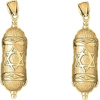 Jewish Torah Scroll Earrings | 14K Yellow Gold Jewish Torah Scroll with Star Lever Back Earrings - Made in USA