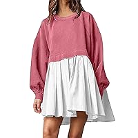 Women's Sweatshirts Dress Hoodless Crew Neck Pullover Patchwork Color Block Workout Shirts Flowy Loose Sweatshirt Mini Dress