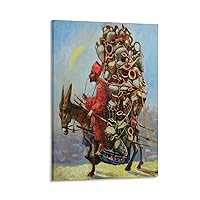 Sitting on A Donkey and Carrying A Pottery Pot Oil Painting Poster Wall Art Paintings Canvas Wall De Canvas Painting Posters and Prints Wall Art Pictures for Living Room Bedroom Decor 20x30inch(50x75