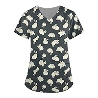 Working Uniform T-Shirts Cartoon Pattern Turtle Neck Short Sleeve Tee Fashion Womens Short Sleeve Tee Shirt