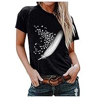 ZEFOTIM Womens T Shirts Printed Dandelion Graphic Tees Summer Casual Funny Short Sleeve Tops Blouse