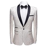 Spring Autumn Men Slim Blazer Casual White Jacquard One Button Suit Jacket Outerwear
