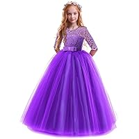 Flower Girl Lace Dress for Kids Wedding Bridesmaid Pageant Party Prom Formal Ball Gown Princess Puffy Tulle Dresses