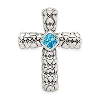 925 Sterling Silver Blue CZ Cubic Zirconia Simulated Diamond Religious Faith Cross Pendant Necklace Jewelry Gifts for Women