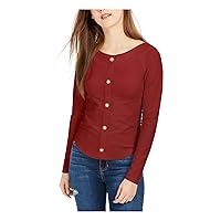 Self E Womens Juniors Ribbed Boatneck Pullover Top Red S